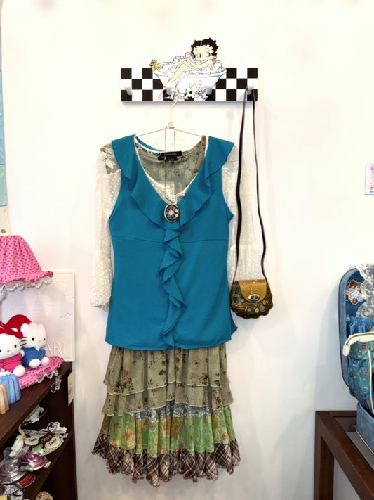 Blue Ruffle Tank
