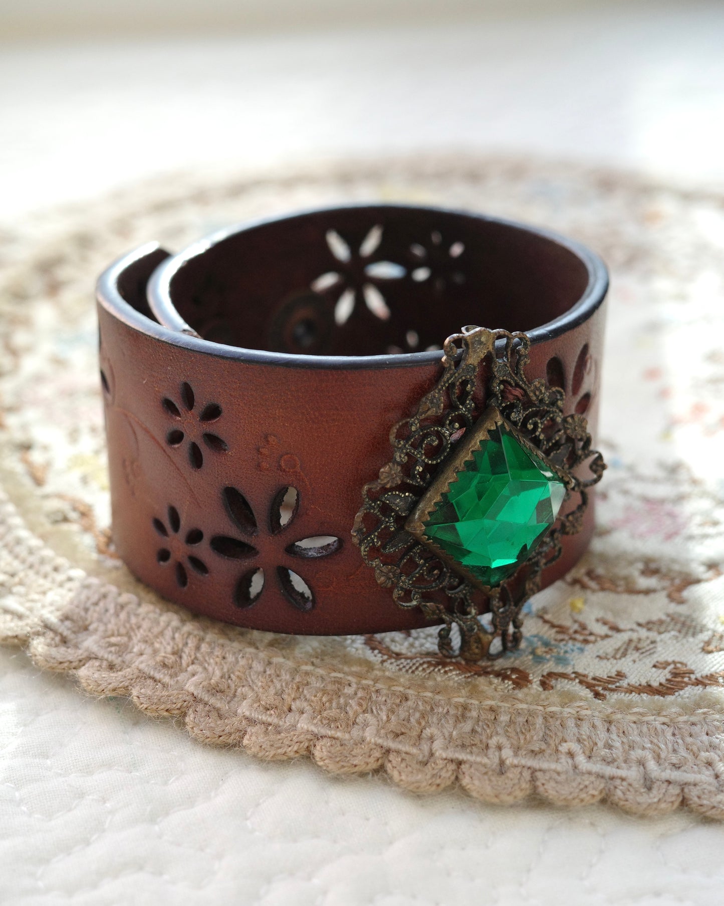 Emerald Leather Bracelet