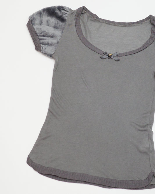 Grey Puffy Sleeves Top
