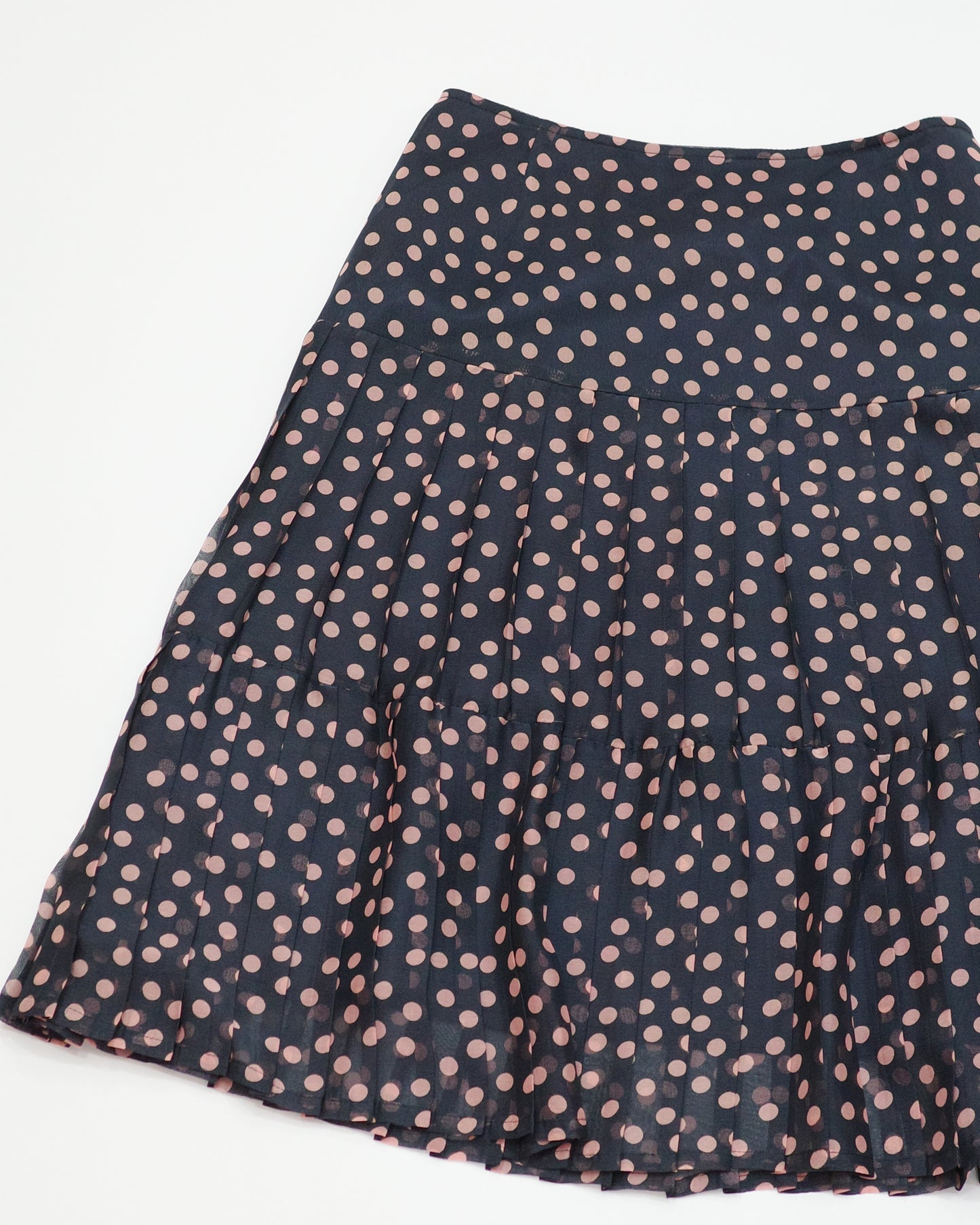 Navy x Pink Polka Dot Pleated Skirt