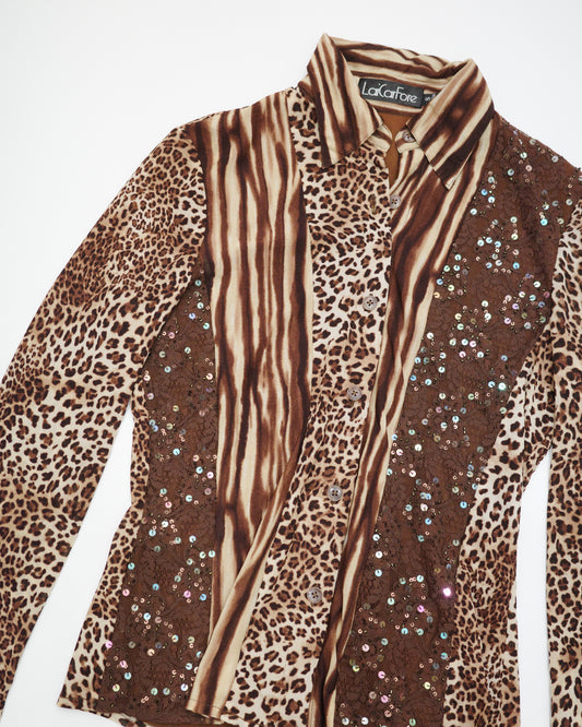Mixed Animal Print Button-Up