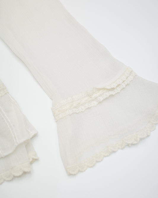 White Lace Shirt w/ Ribbon Buttons