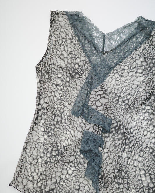 Sheer Patterned Lace Trim Top