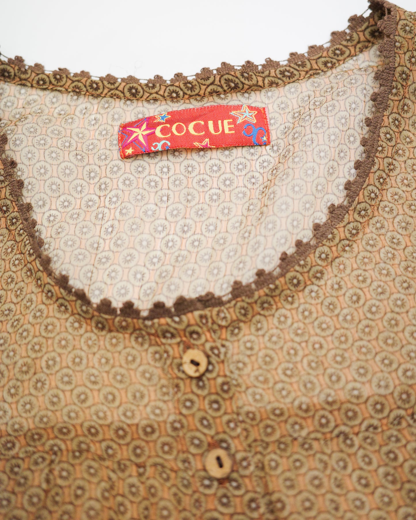 Cocue Brown-tone Sheer Floral Vest Dress