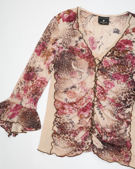 Mixed Floral & Leopard Mesh Blouse