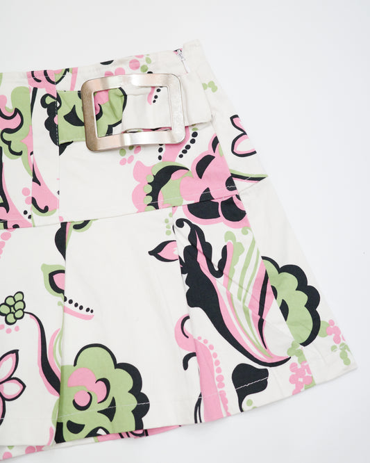 Retro Floral Belted Mini Skirt
