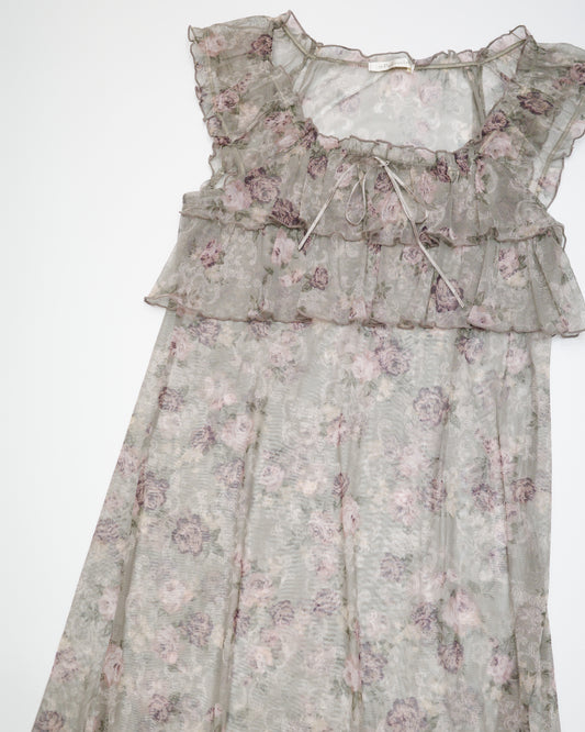 Sage Rose Tiered Mesh Dress