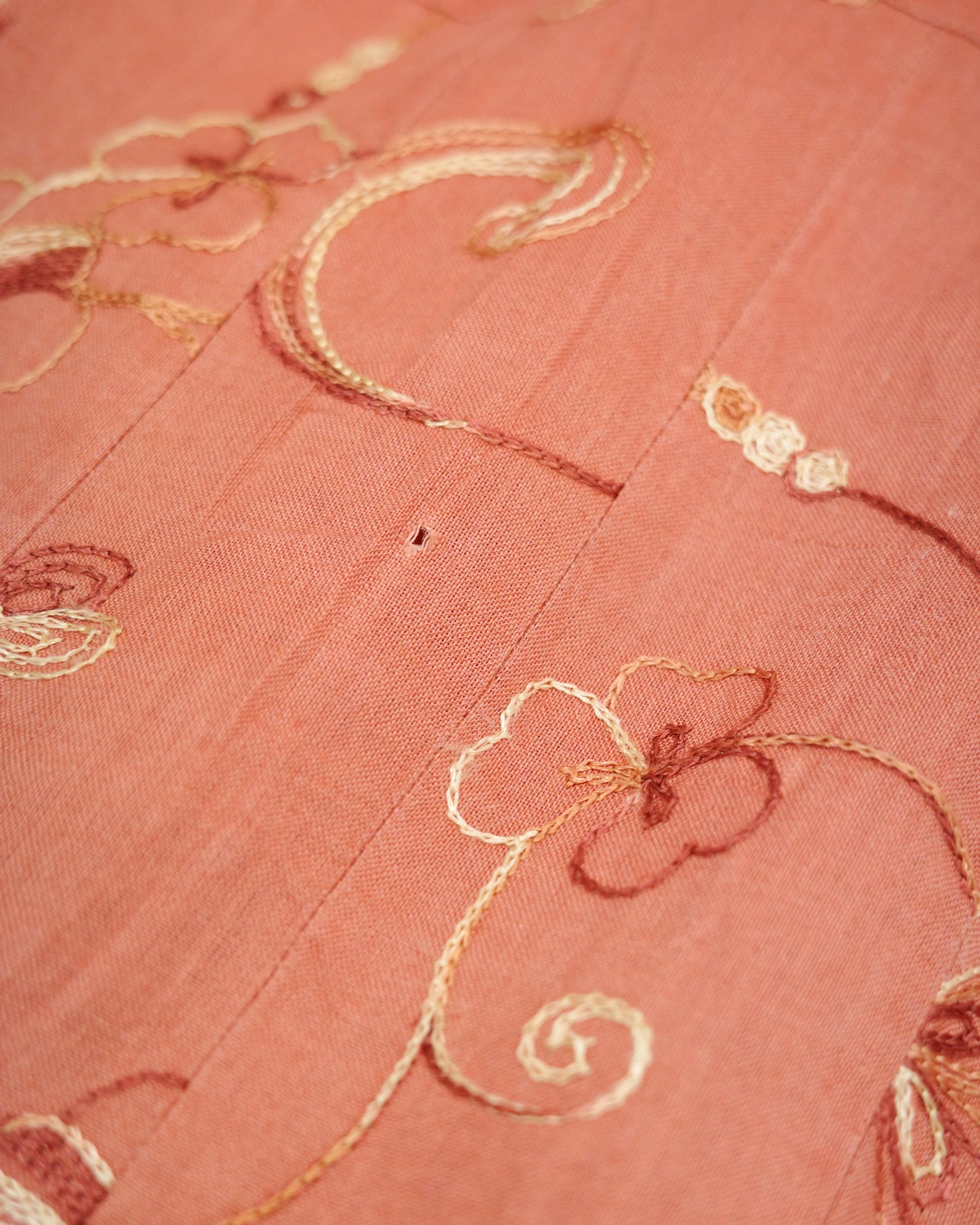 Terracotta Linen Floral Embroidered Skirt