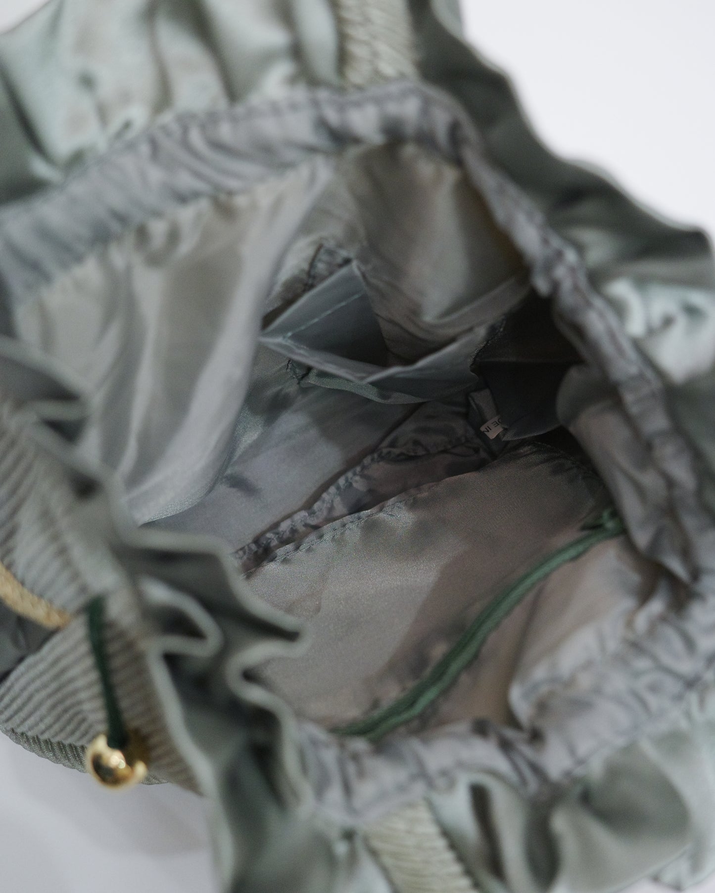 Sage Green Pleated Drawstring Pouch Bag