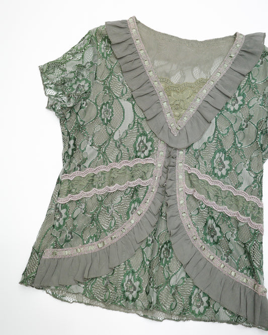 Sage Green Lace Layered Top