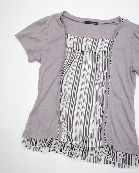 Light Purple Cardigan & Striped Faux-Twinset