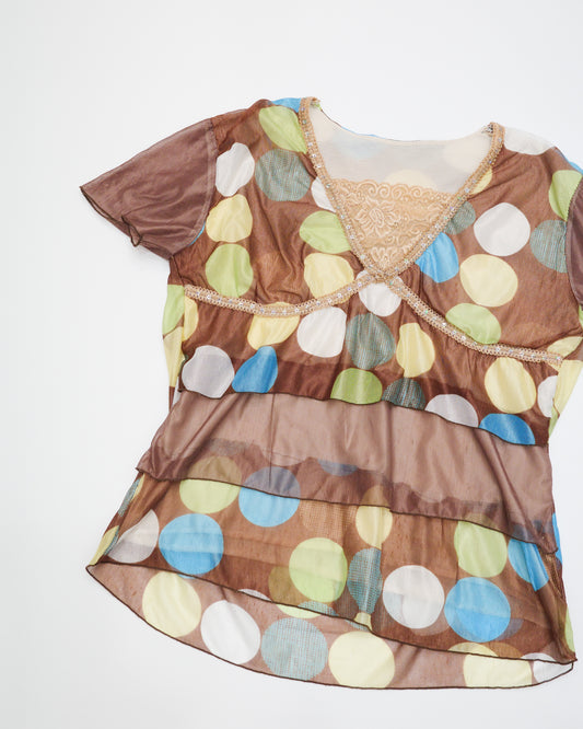 Brown Multi-Color Dots Layered Top