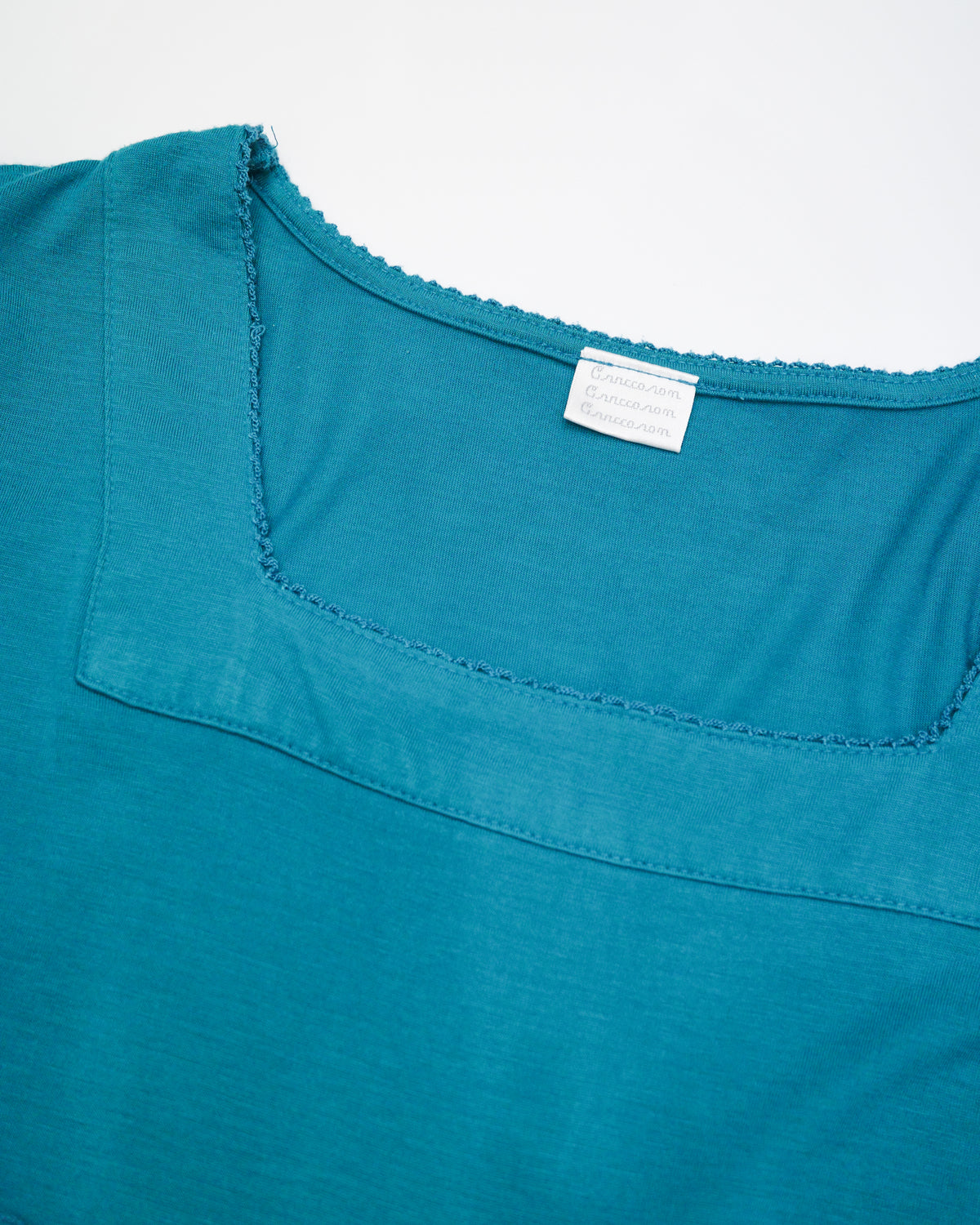 Teal Square-Neck Pleated Top