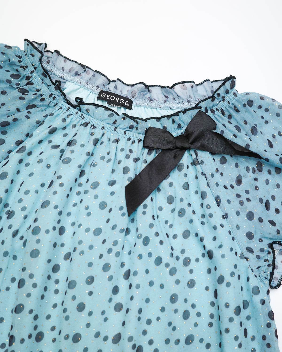 Blue Polka Dot Balloon-Hem Blouse