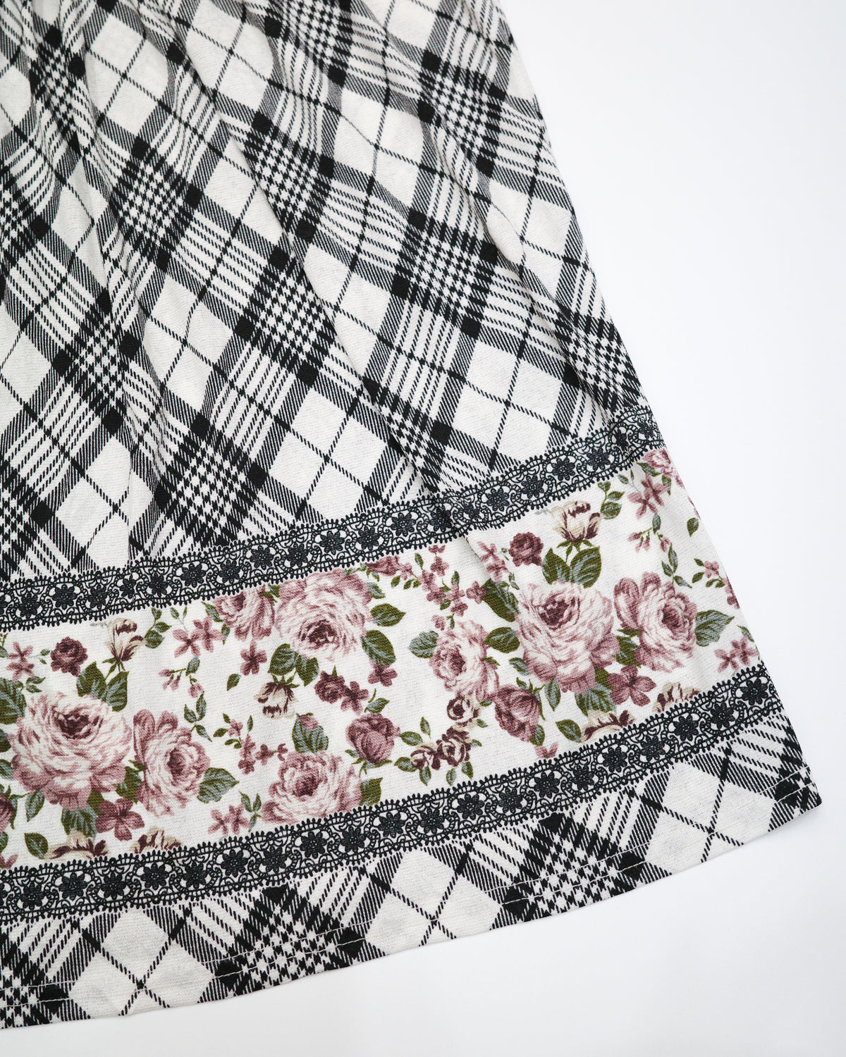 Black & White Plaid Tank Dress with Floral Print
