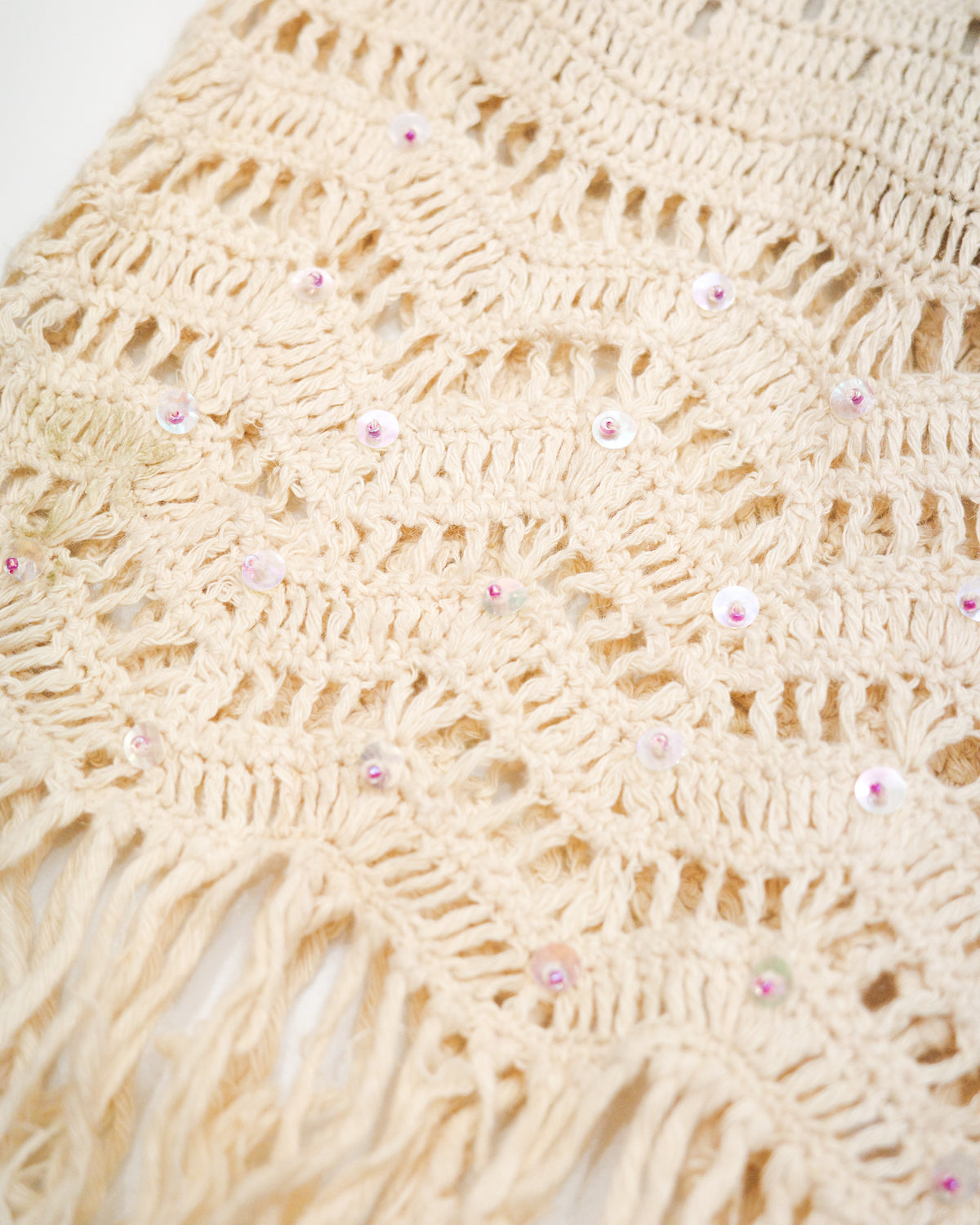 Cream Crochet Knit Fringe Skirt