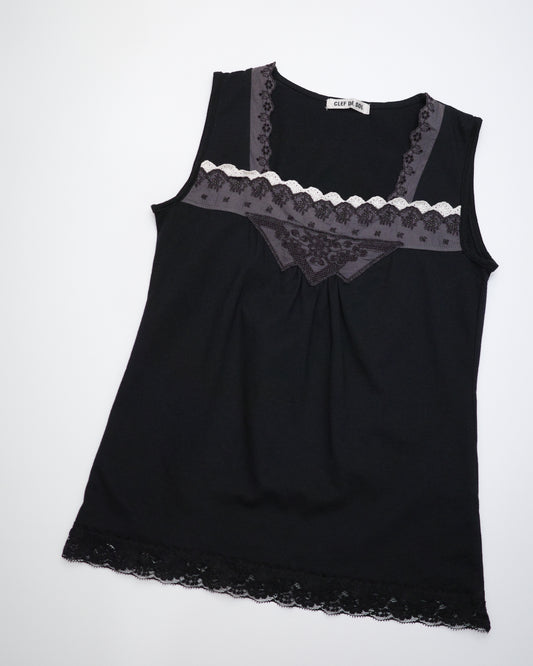 Black Lace-Trim Tank Top