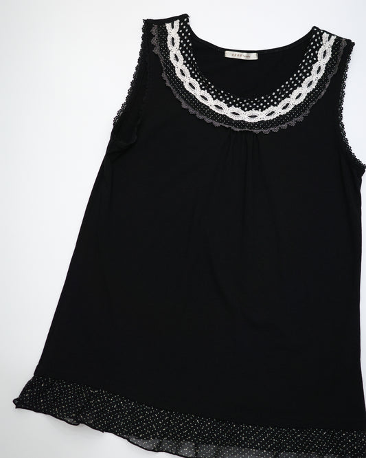 Axes Femme Black Polka Dot Lace Tank Top