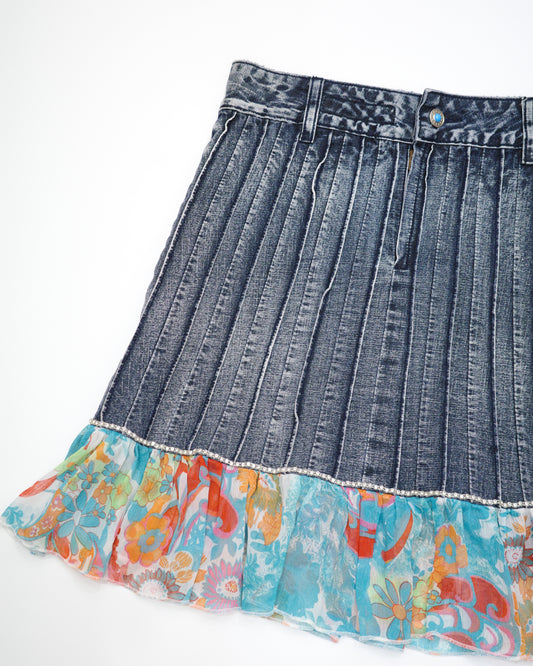 Blue Floral Denim Skirt