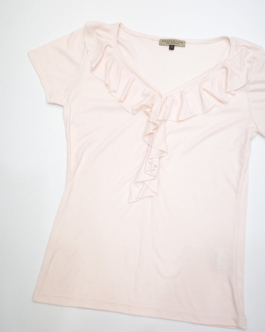 Pale Pink V-Neck Ruffle Top