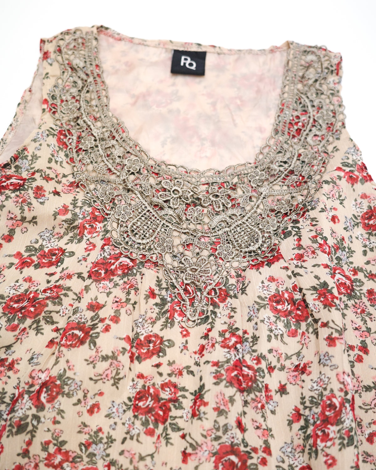 Floral Dress with Metallic Embroidery Neckline
