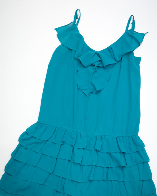 Teal Ruffled Tiered Cami Romper