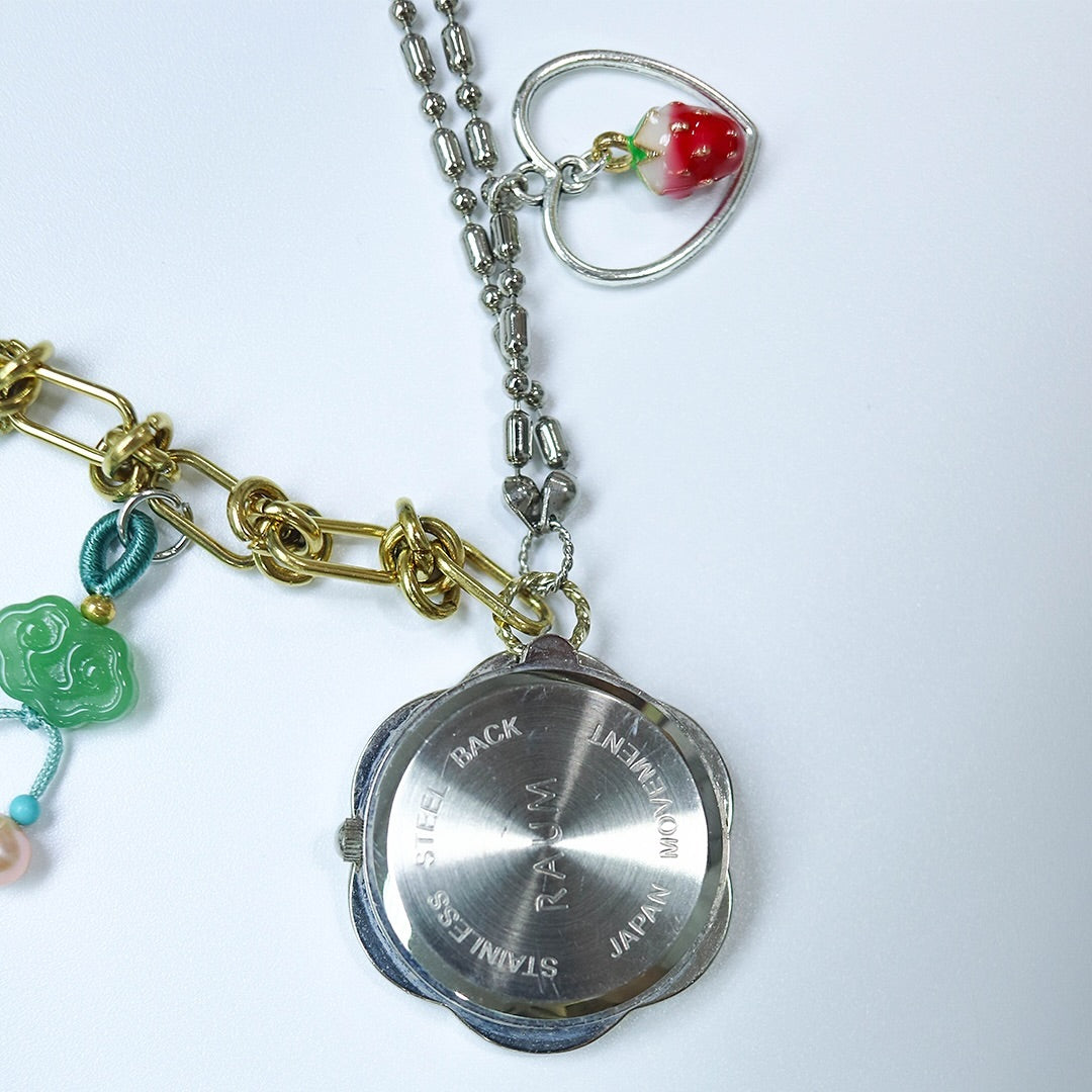 Silver Flower Vintage Watch Pendant Necklace