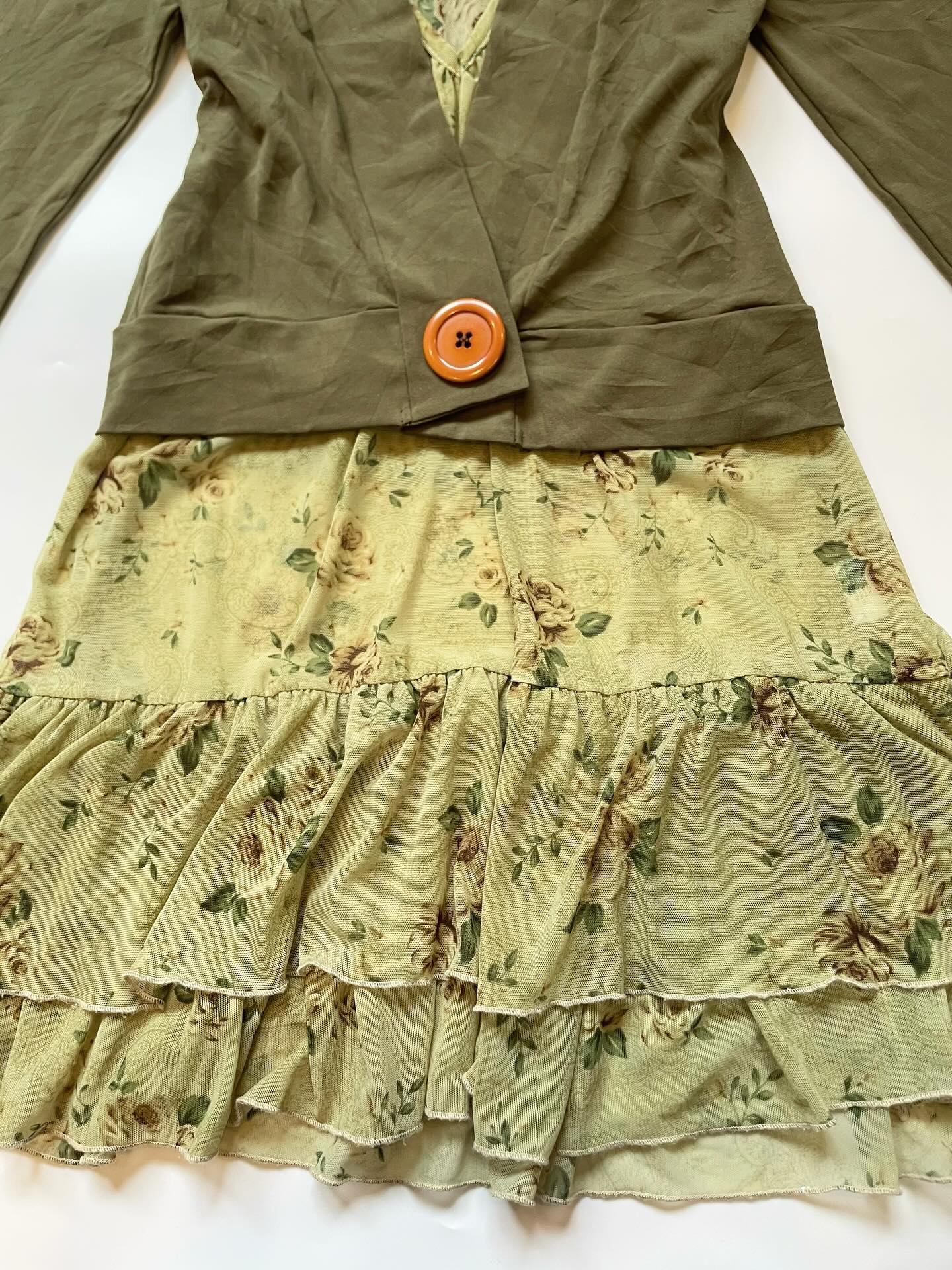Khaki Floral Sheer Dress