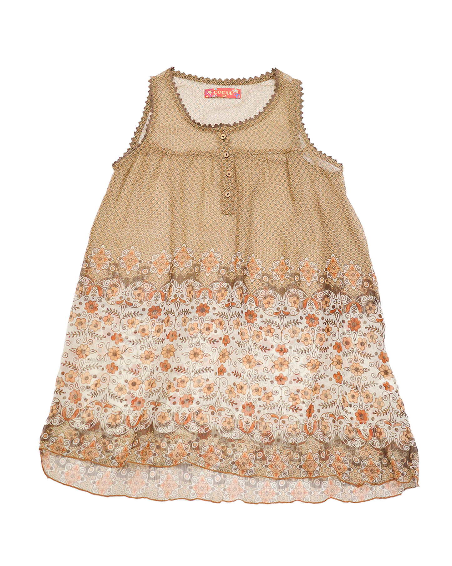 Cocue Brown-tone Sheer Floral Vest Dress