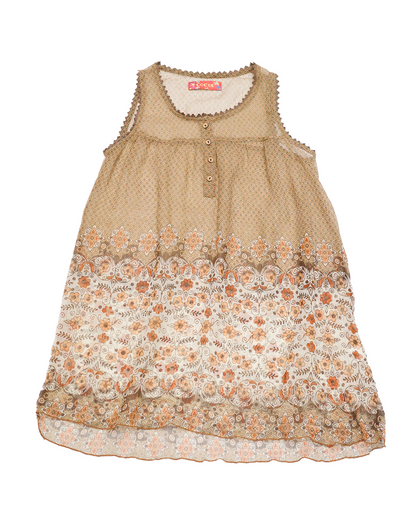 Cocue Brown-tone Sheer Floral Vest Dress