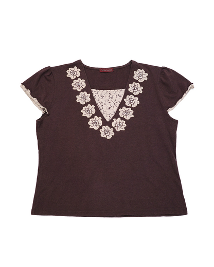Brown Floral Embroidered Top