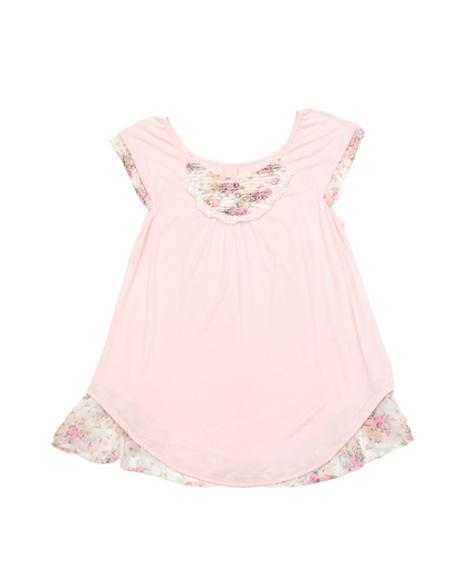 Pink Floral Trim Top
