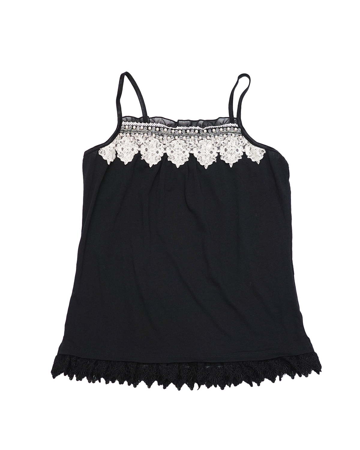 Axes Femme Black Cami with Lace & Pearls Trim