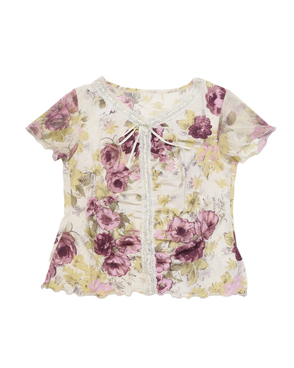 Floral Lace Trim Tee