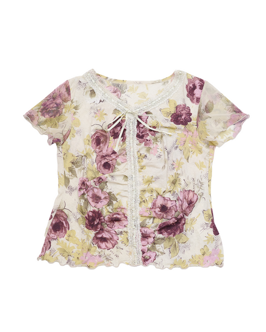 Floral Lace Trim Tee
