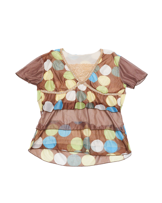 Brown Multi-Color Dots Layered Top