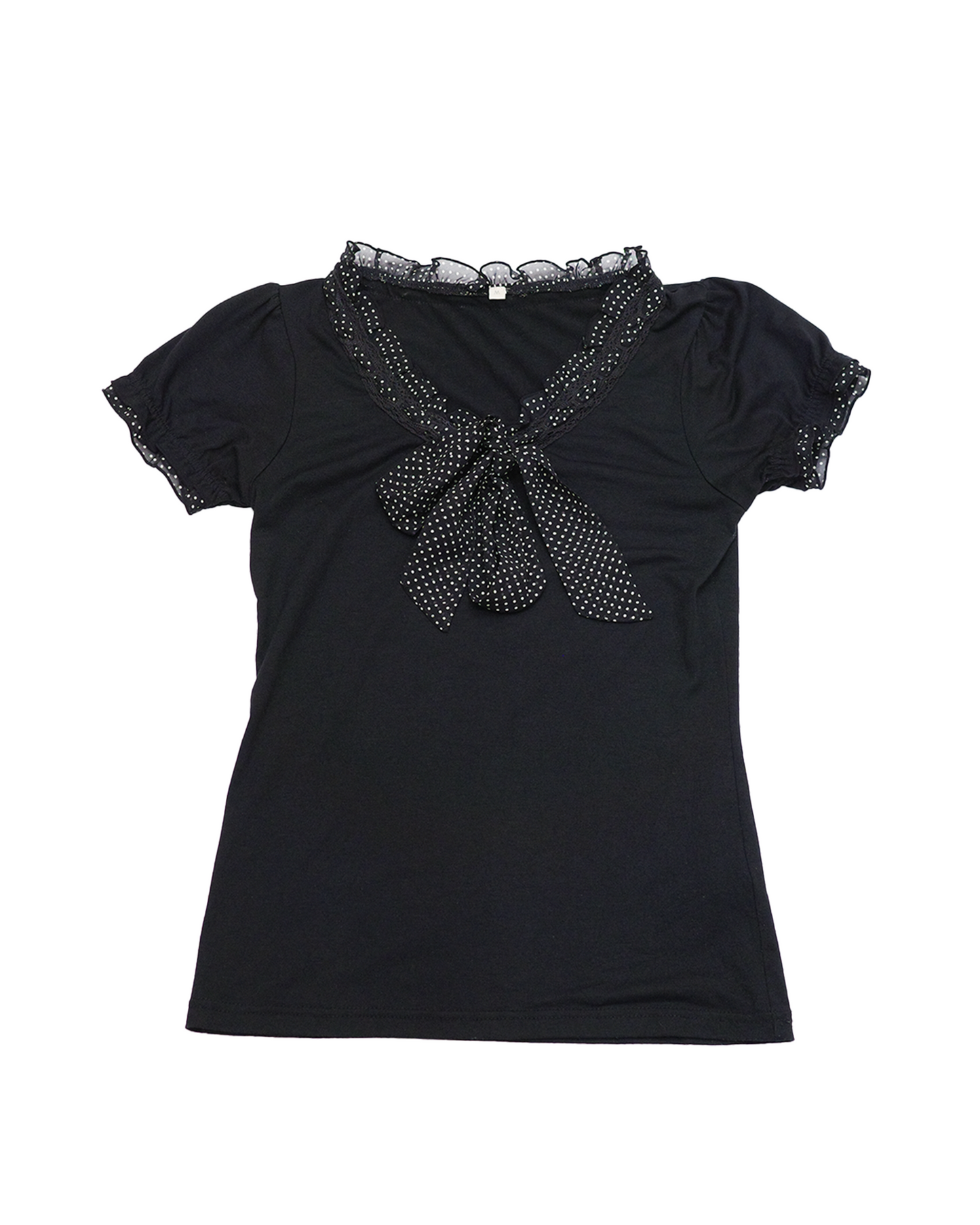 Black Polka Dot Ruffle Collar Tee