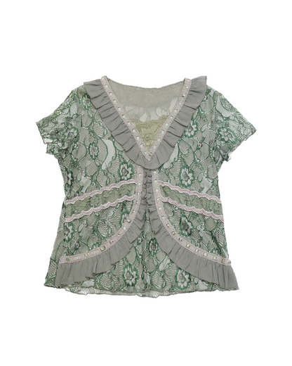 Sage Green Lace Layered Top