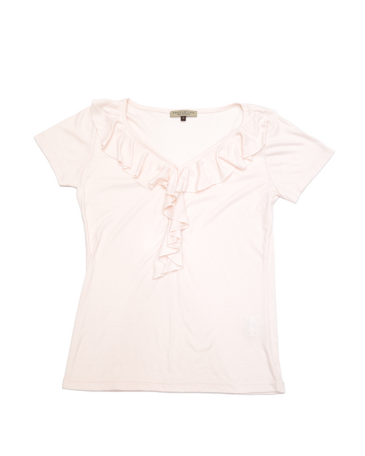 Pale Pink V-Neck Ruffle Top