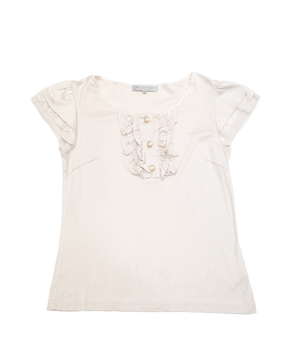 Cream Ruffle Button Top