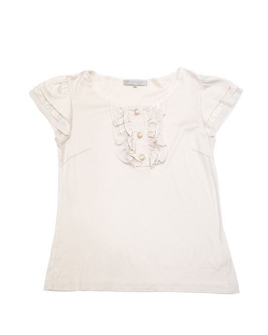 Cream Ruffle Button Top