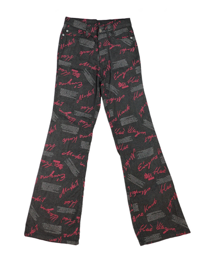 Black Flared Pants with Scribbles Print