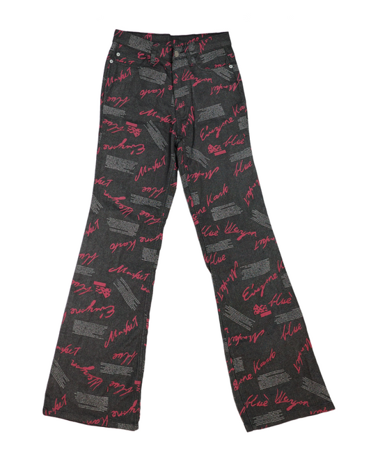 Black Flared Pants with Scribbles Print