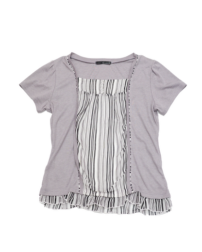 Light Purple Cardigan & Striped Faux-Twinset