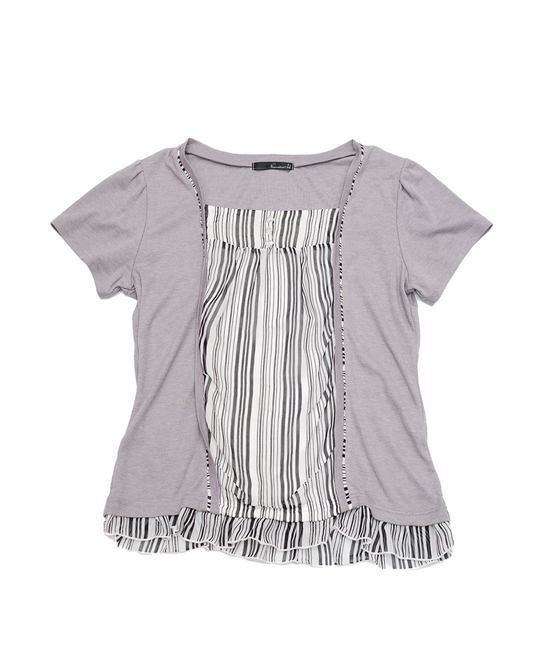 Light Purple Cardigan & Striped Faux-Twinset