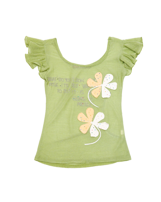 Green Floral Patch & Quote Top