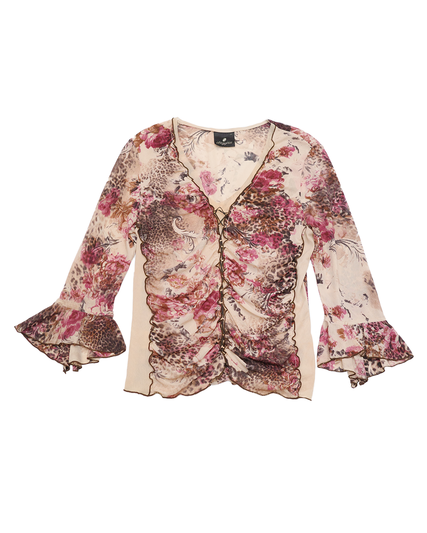 Mixed Floral & Leopard Mesh Blouse