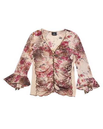 Mixed Floral & Leopard Mesh Blouse