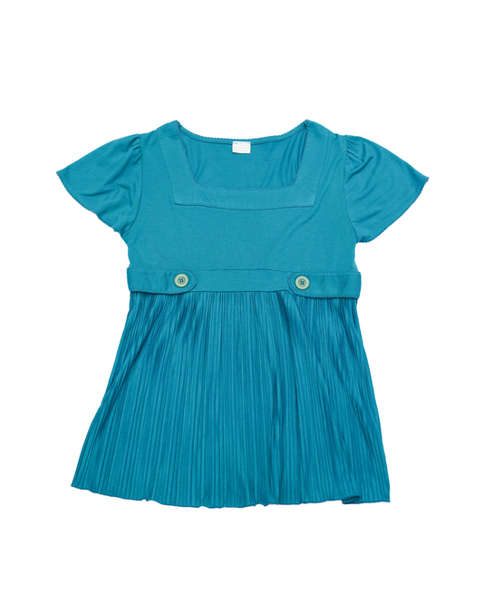 Teal Square-Neck Pleated Top