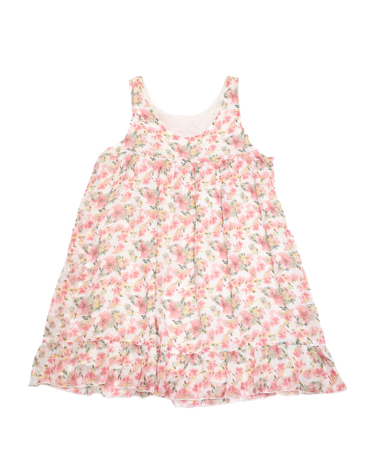 Pink Floral Chiffon Tiered Dress